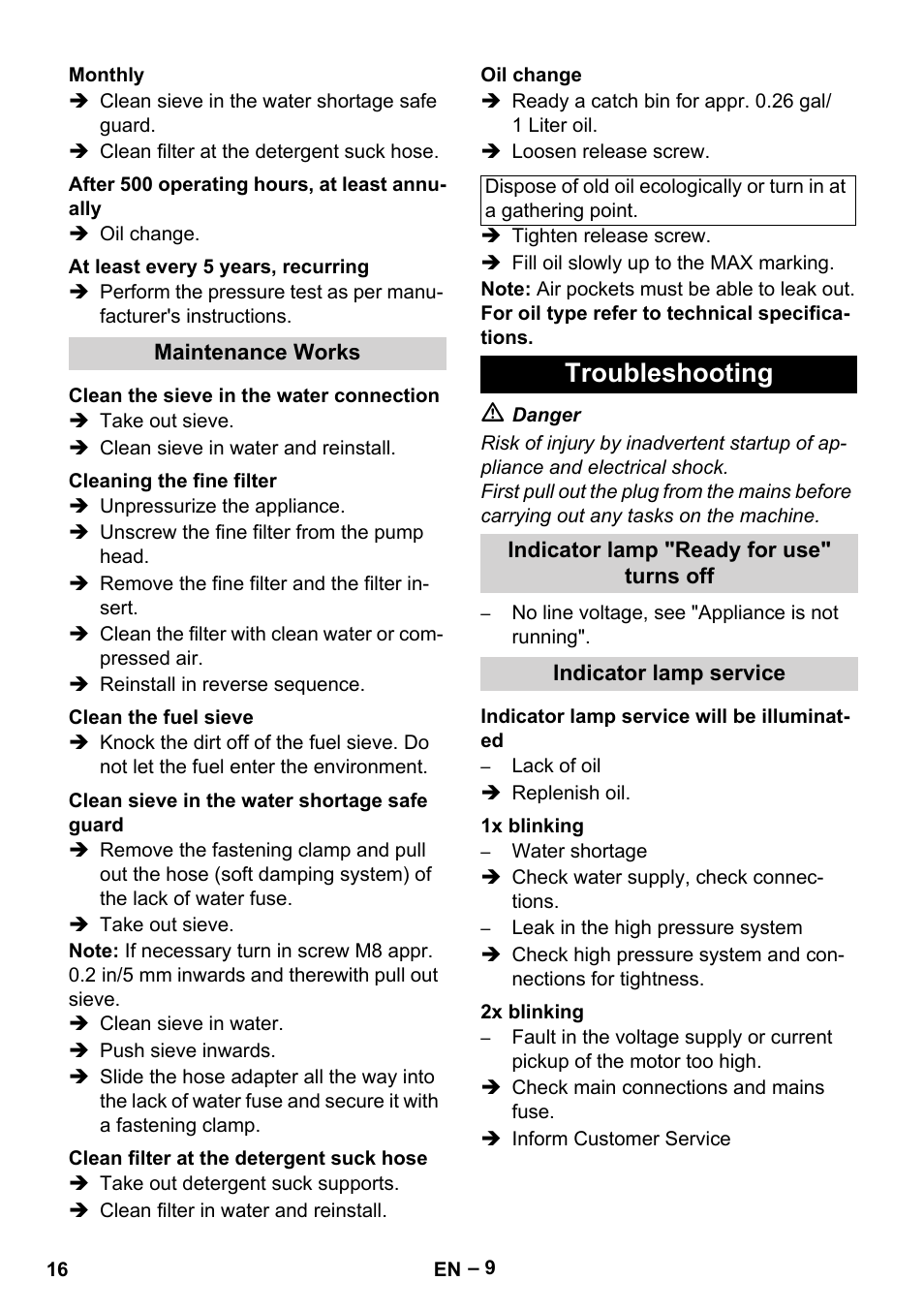 Troubleshooting | Karcher HDS 3-0-20 C Ea User Manual | Page 16 / 60