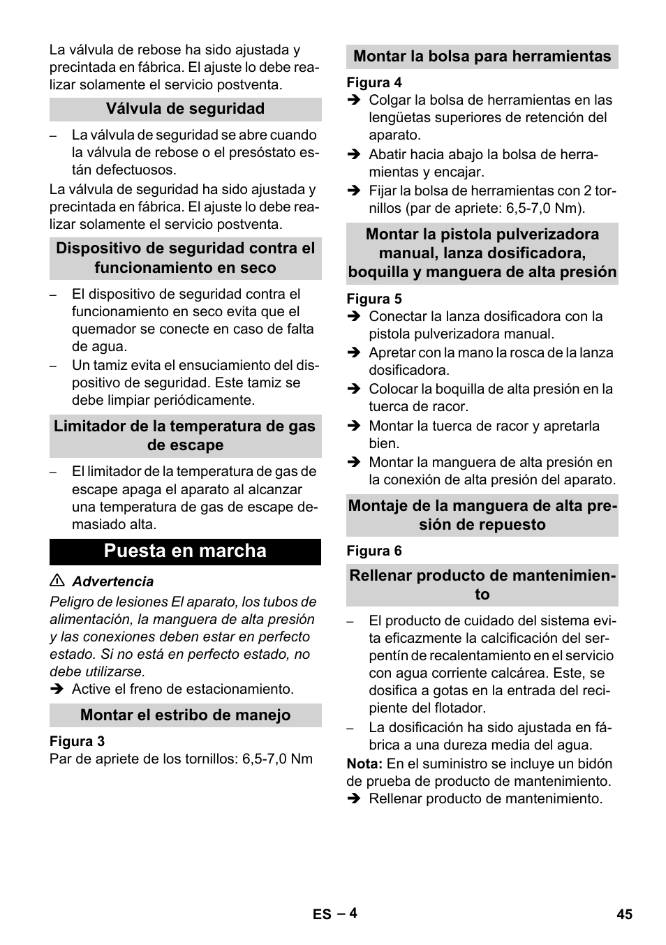 Puesta en marcha | Karcher HDS 3-0-20 C Ea User Manual | Page 45 / 60