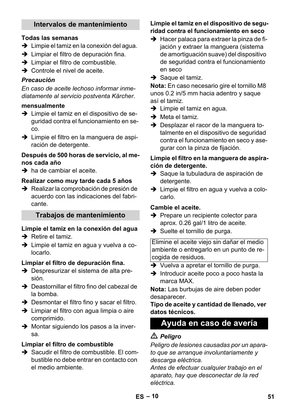 Ayuda en caso de avería | Karcher HDS 3-0-20 C Ea User Manual | Page 51 / 60