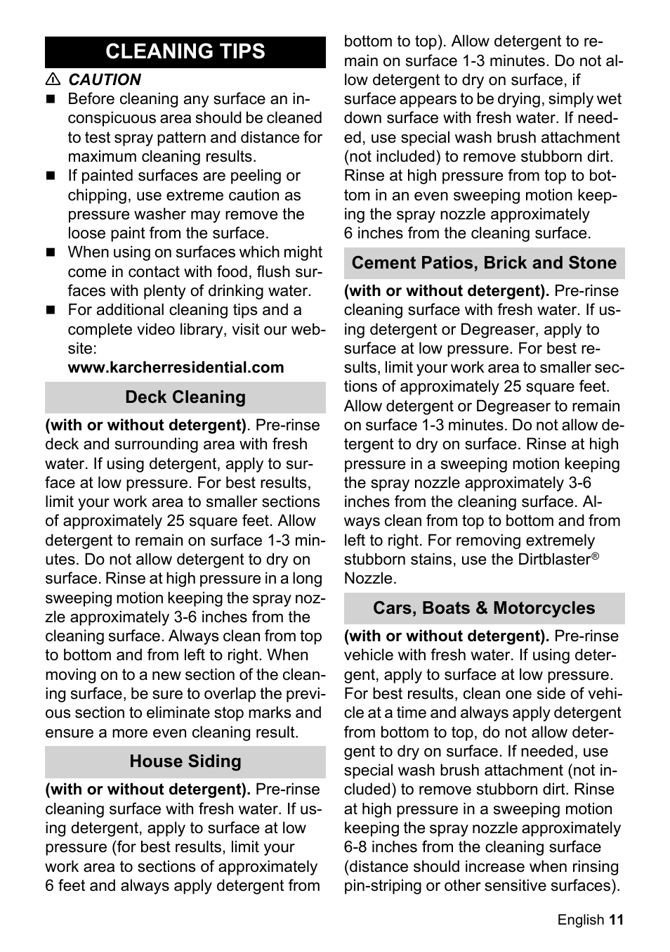 Cleaning tips | Karcher K 2-425 User Manual | Page 11 / 48