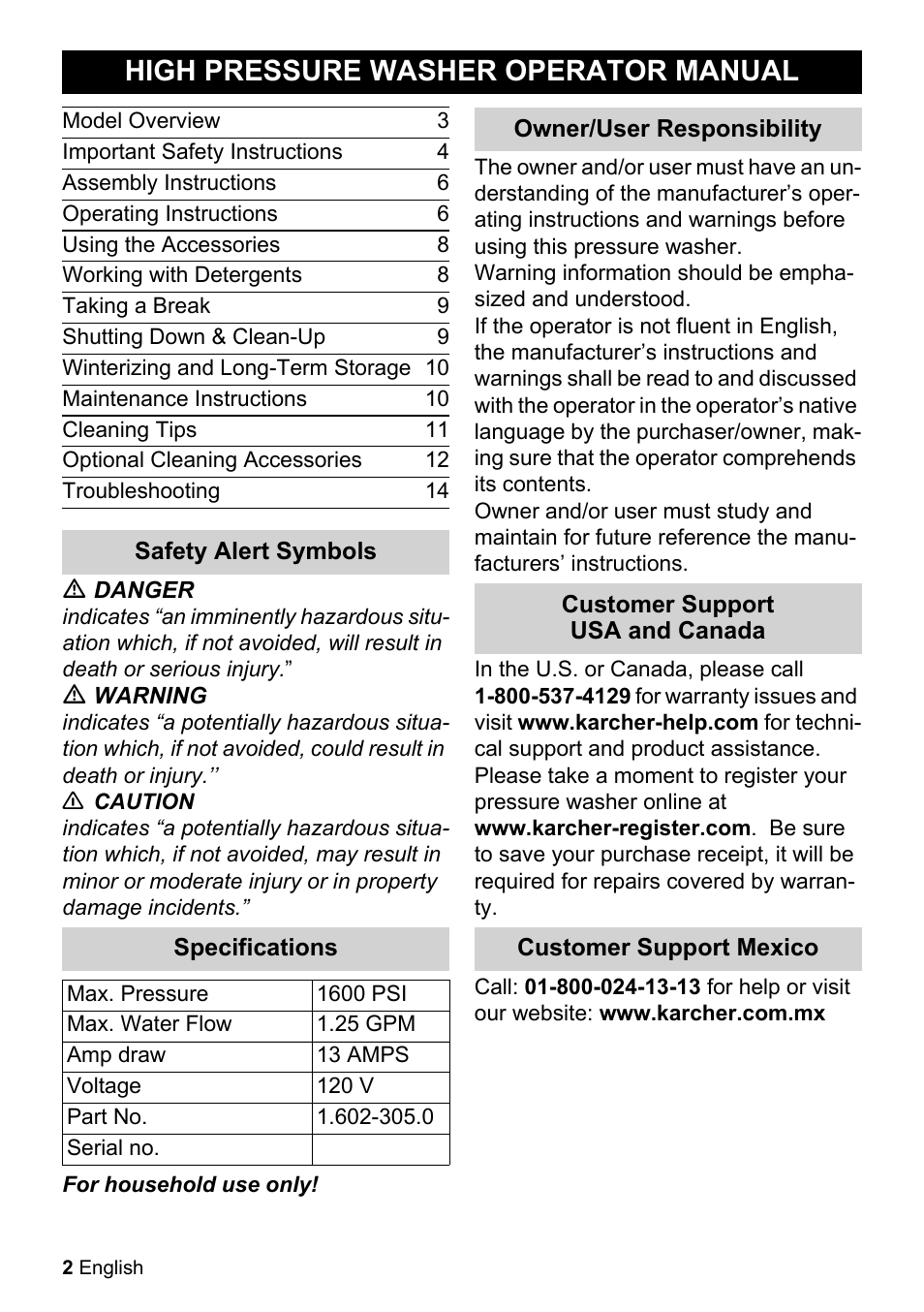 High pressure washer operator manual | Karcher K 2-425 User Manual | Page 2 / 48