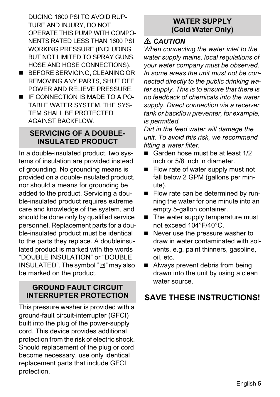 Save these instructions | Karcher K 2-425 User Manual | Page 5 / 48