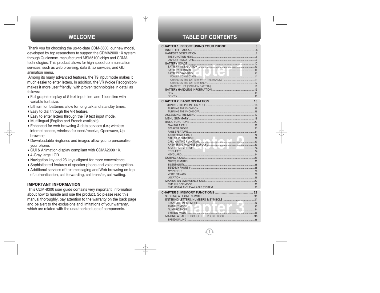 Chapter 1 chapter 2 chapter 3 | Audiovox WIRELESS HANDSET WITH GPS CDM-8300 User Manual | Page 2 / 67