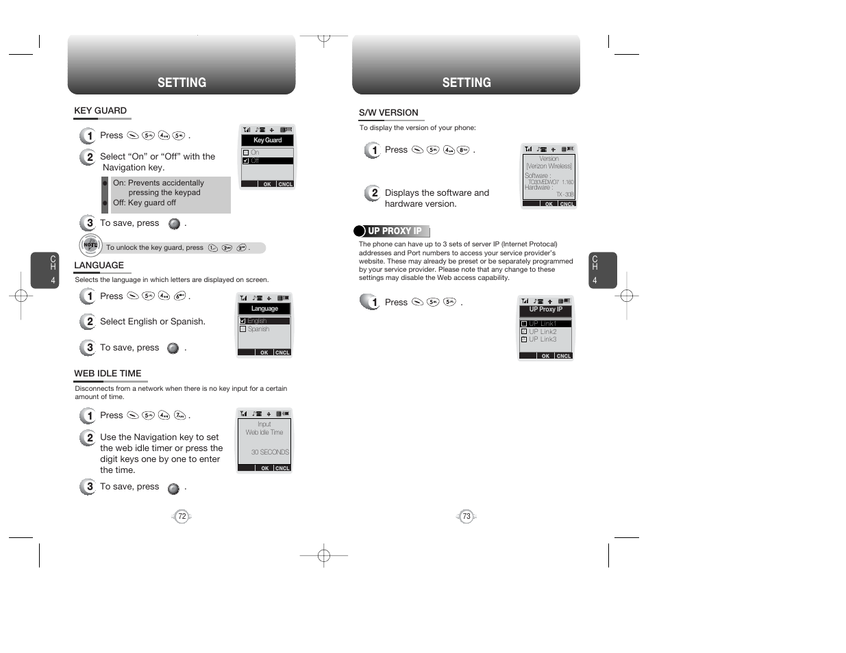 Setting | Audiovox WIRELESS HANDSET WITH GPS CDM-8300 User Manual | Page 38 / 67