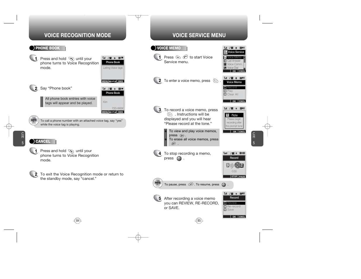 Voice recognition mode, Voice service menu | Audiovox WIRELESS HANDSET WITH GPS CDM-8300 User Manual | Page 44 / 67