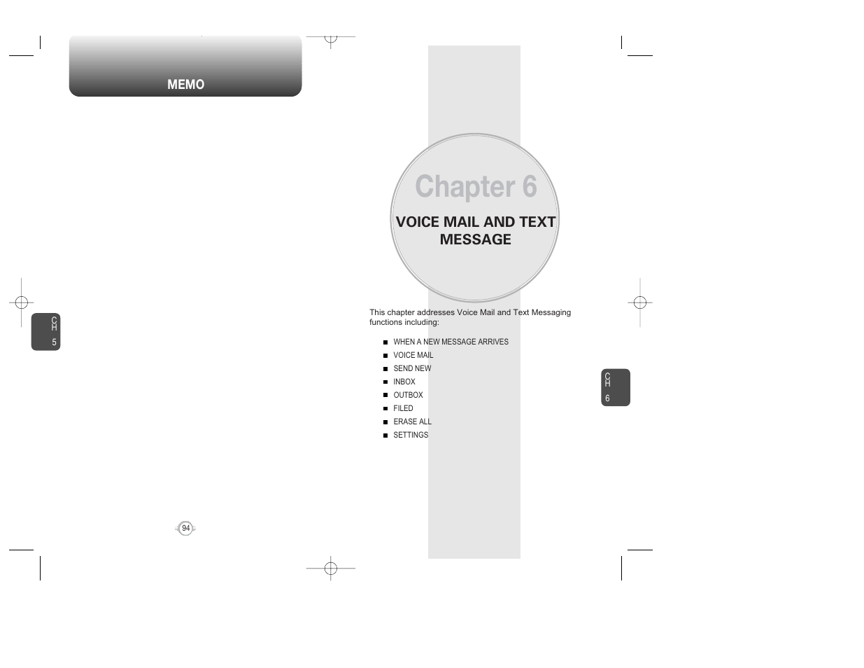 Chapter 6, Voice mail and text message | Audiovox WIRELESS HANDSET WITH GPS CDM-8300 User Manual | Page 49 / 67