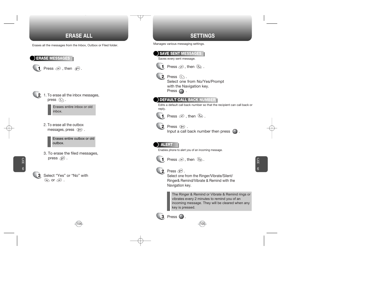 Settings, Erase all | Audiovox WIRELESS HANDSET WITH GPS CDM-8300 User Manual | Page 54 / 67
