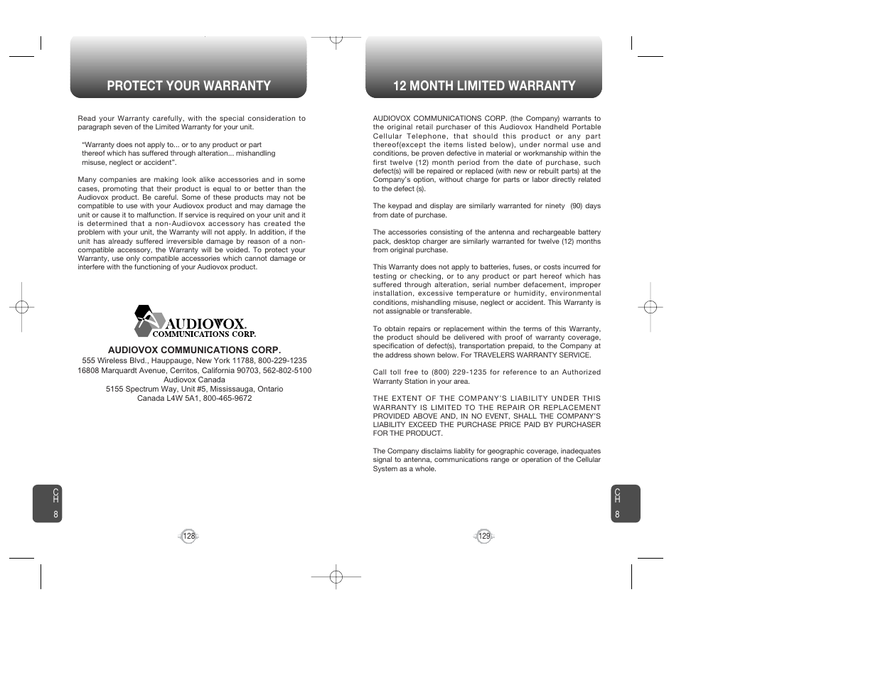 Protect your warranty 12 month limited warranty | Audiovox WIRELESS HANDSET WITH GPS CDM-8300 User Manual | Page 66 / 67
