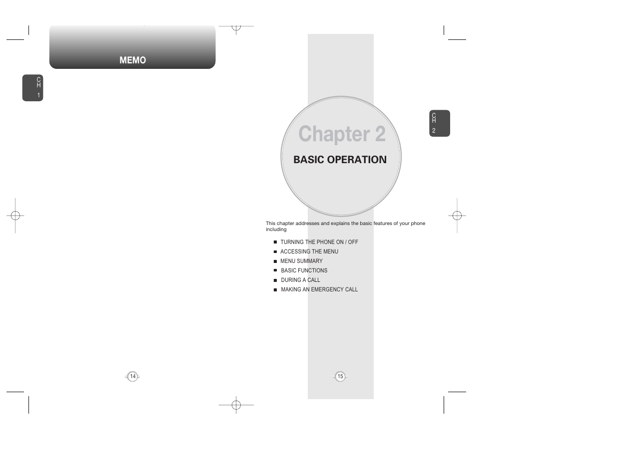 Chapter 2, Basic operation | Audiovox WIRELESS HANDSET WITH GPS CDM-8300 User Manual | Page 9 / 67