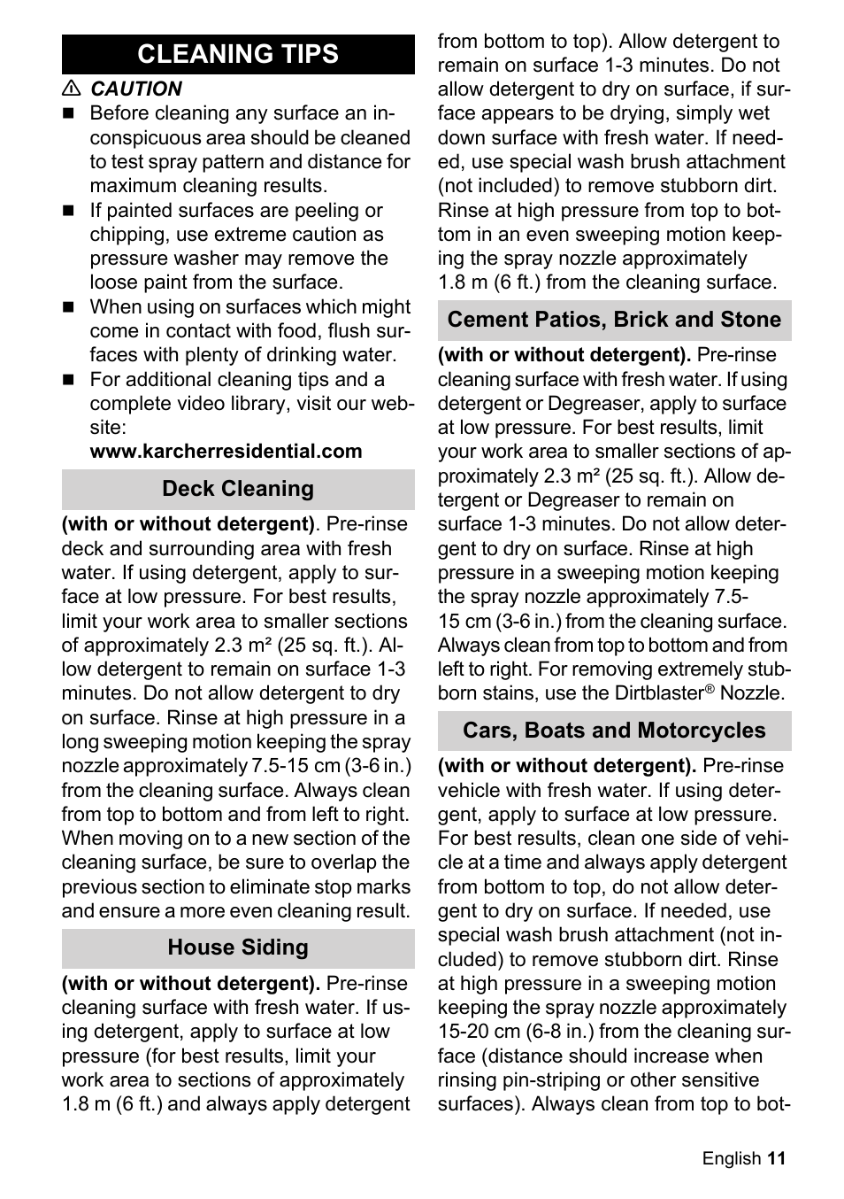 Cleaning tips | Karcher K 2-20 M Plus User Manual | Page 11 / 48