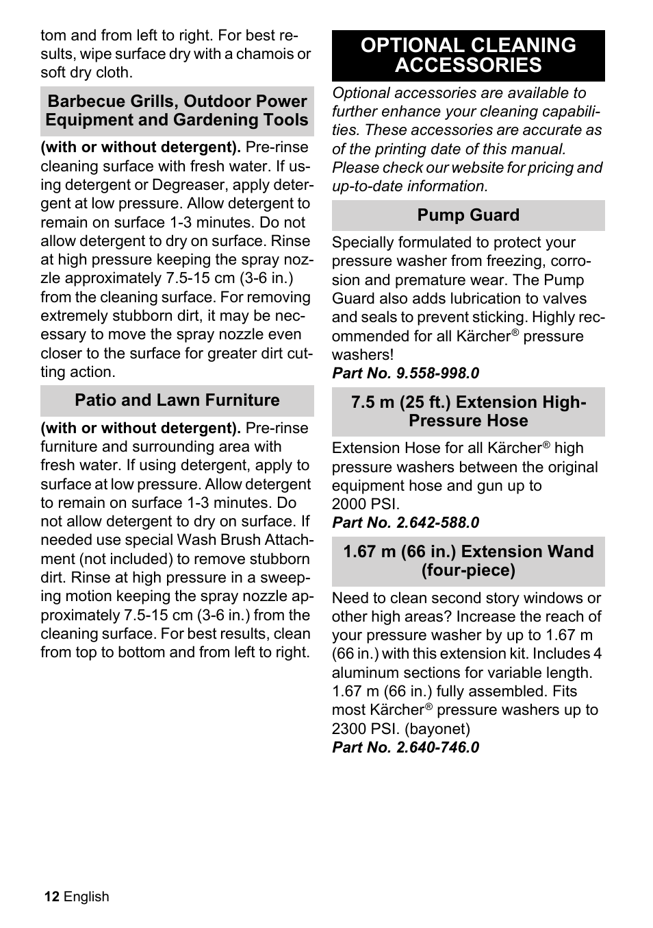 Optional cleaning accessories | Karcher K 2-20 M Plus User Manual | Page 12 / 48