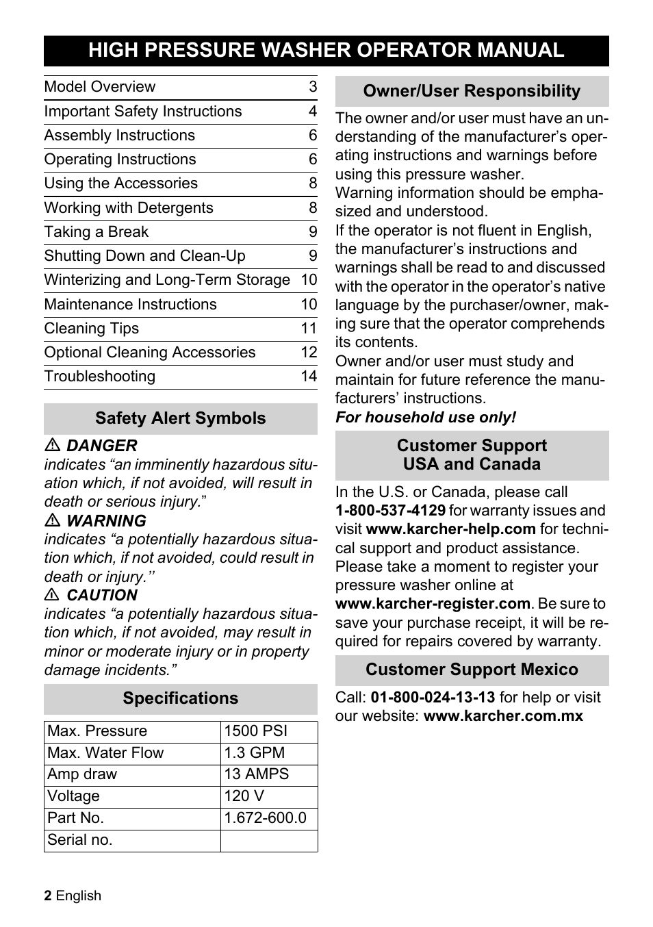 High pressure washer operator manual | Karcher K 2-20 M Plus User Manual | Page 2 / 48