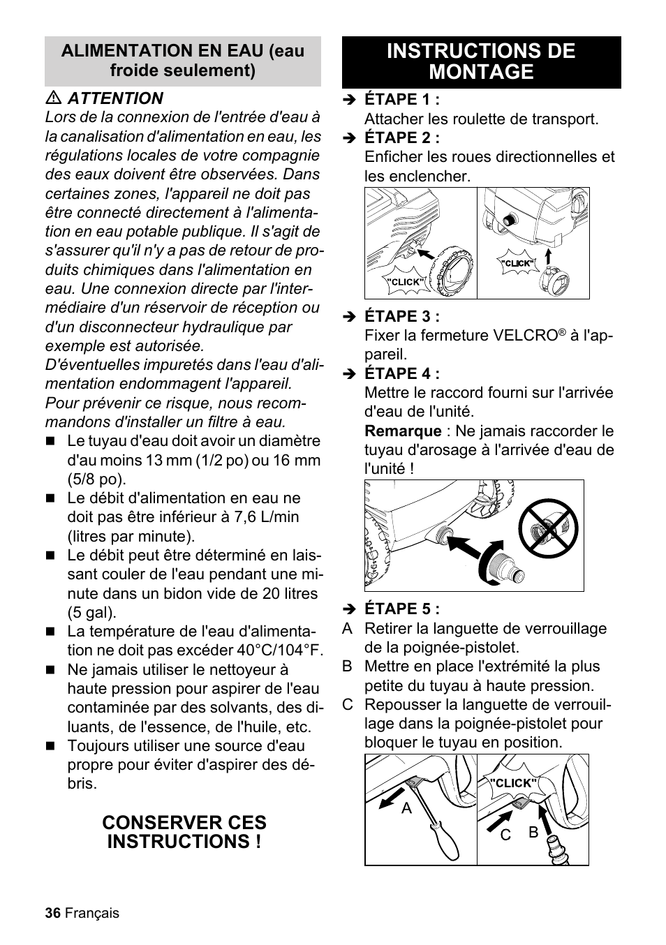 Instructions de montage, Conserver ces instructions | Karcher K 2-20 M Plus User Manual | Page 36 / 48