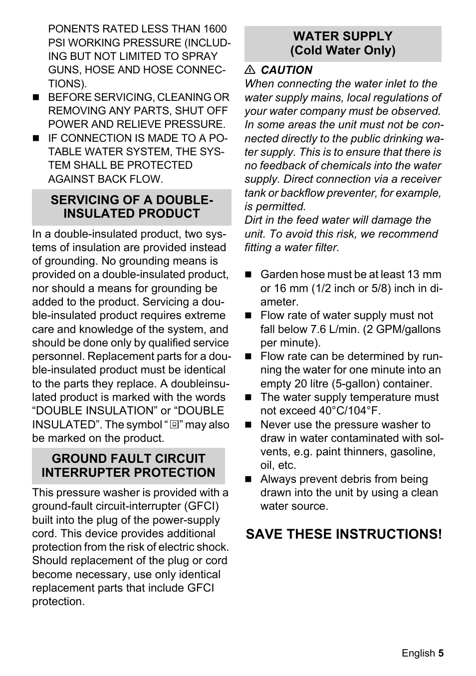 Save these instructions | Karcher K 2-20 M Plus User Manual | Page 5 / 48