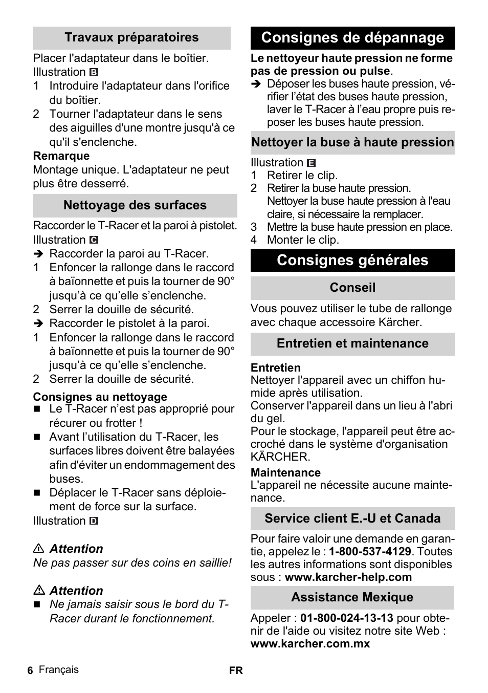 Consignes de dépannage, Consignes générales | Karcher K 2-26 M T50 User Manual | Page 6 / 8