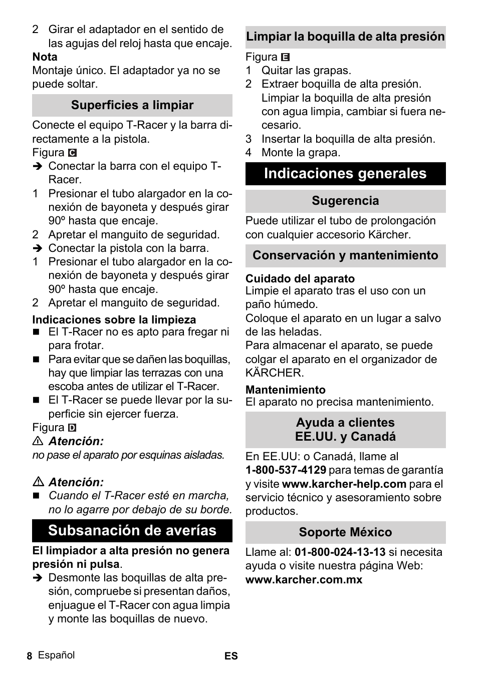 Subsanación de averías, Indicaciones generales | Karcher K 2-26 M T50 User Manual | Page 8 / 8