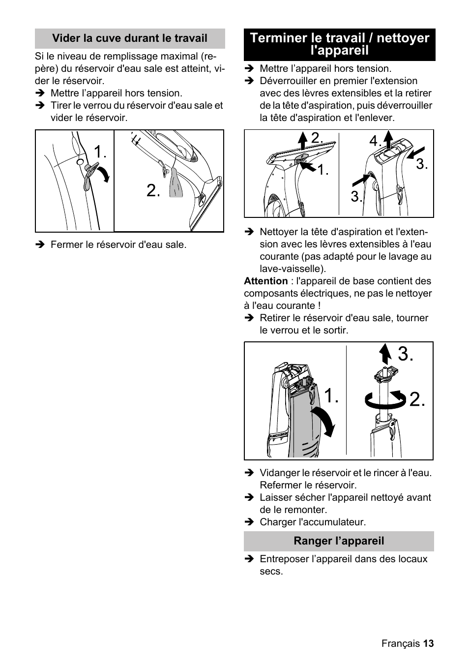 Terminer le travail / nettoyer l'appareil | Karcher WV 55 User Manual | Page 13 / 24