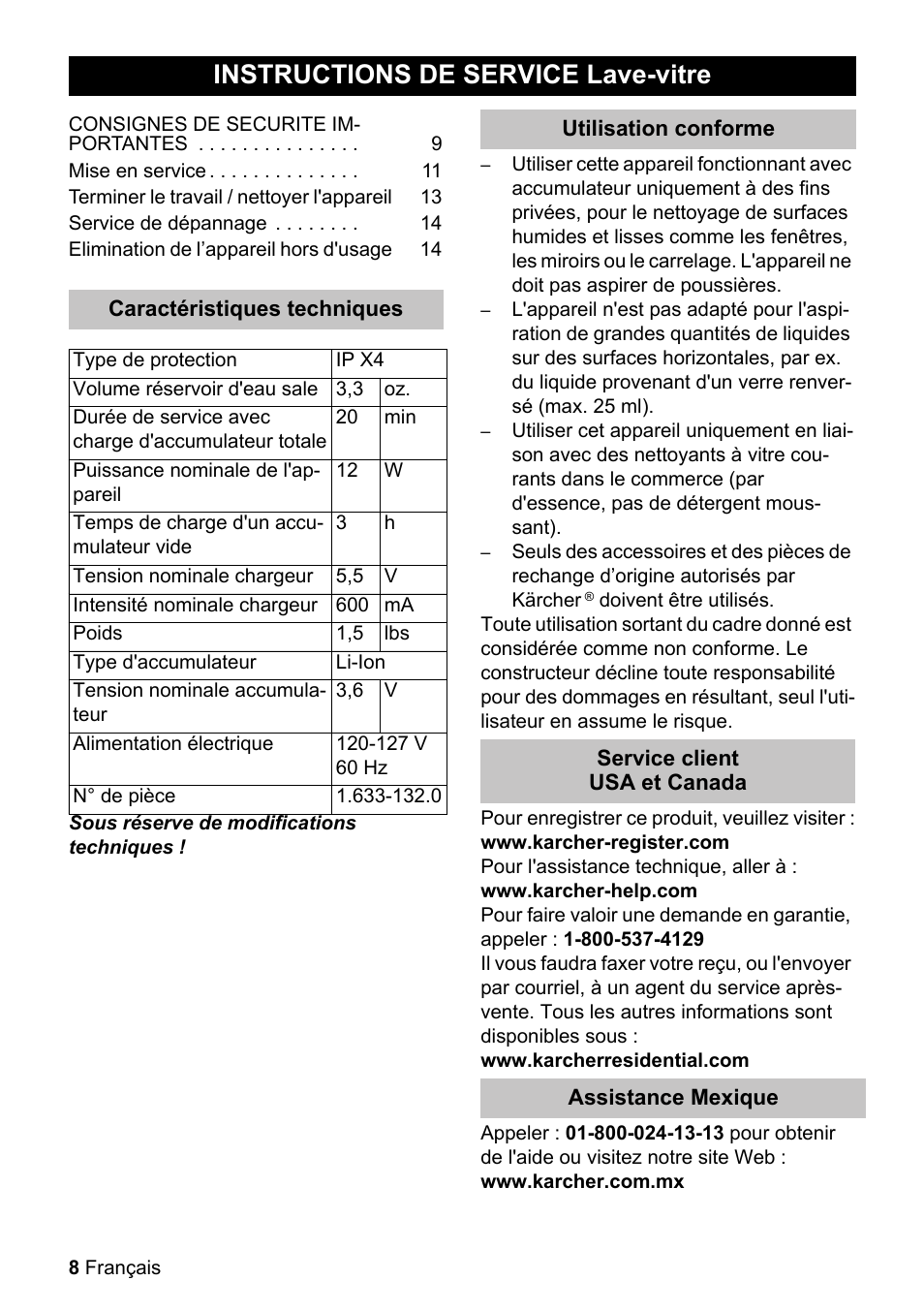 Instructions de service lave-vitre | Karcher WV 55 User Manual | Page 8 / 24