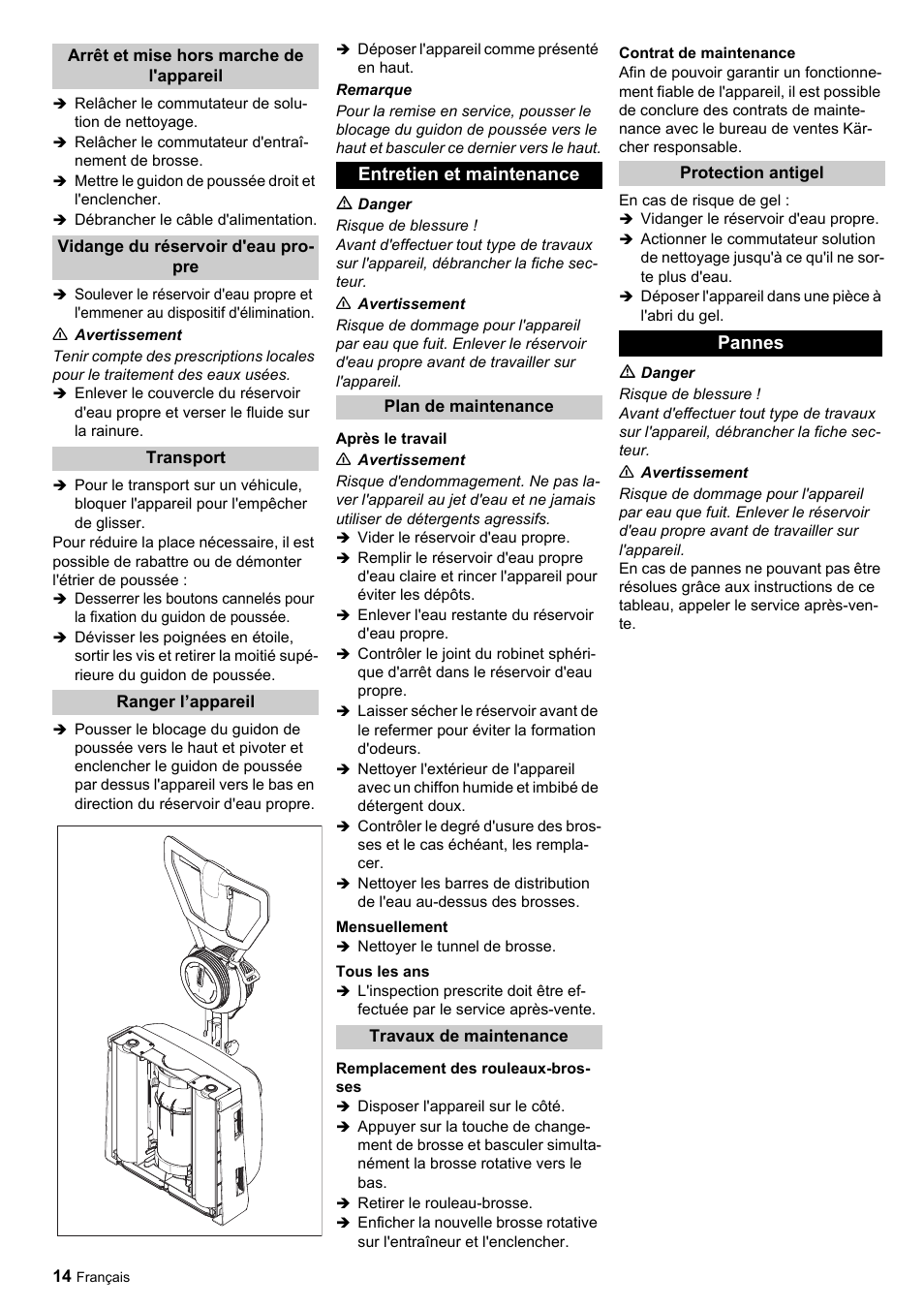 Entretien et maintenance, Pannes | Karcher Scrubber BRS 40-1000 C User Manual | Page 14 / 28