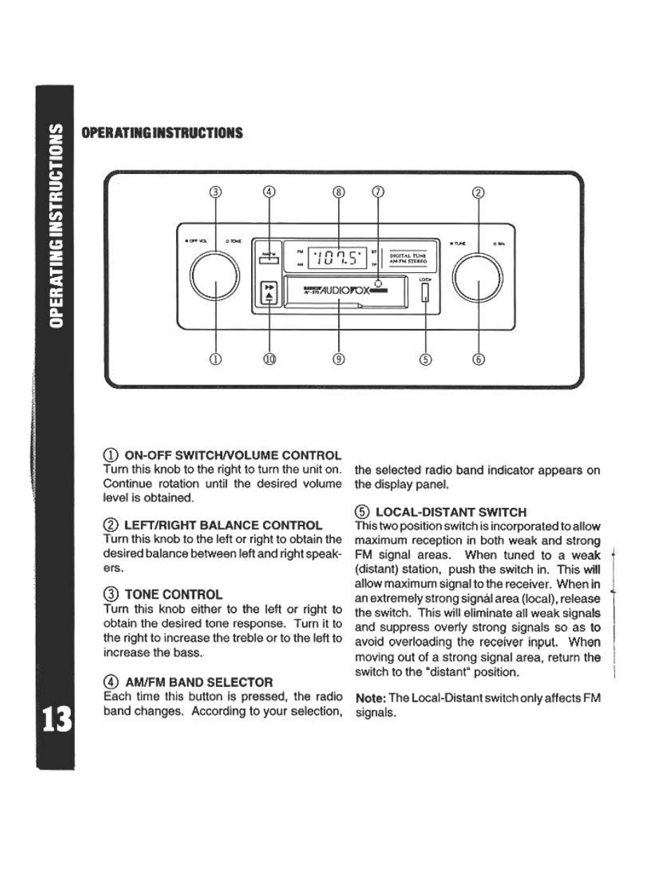 Operating instructions | Audiovox AV-970 User Manual | Page 14 / 19