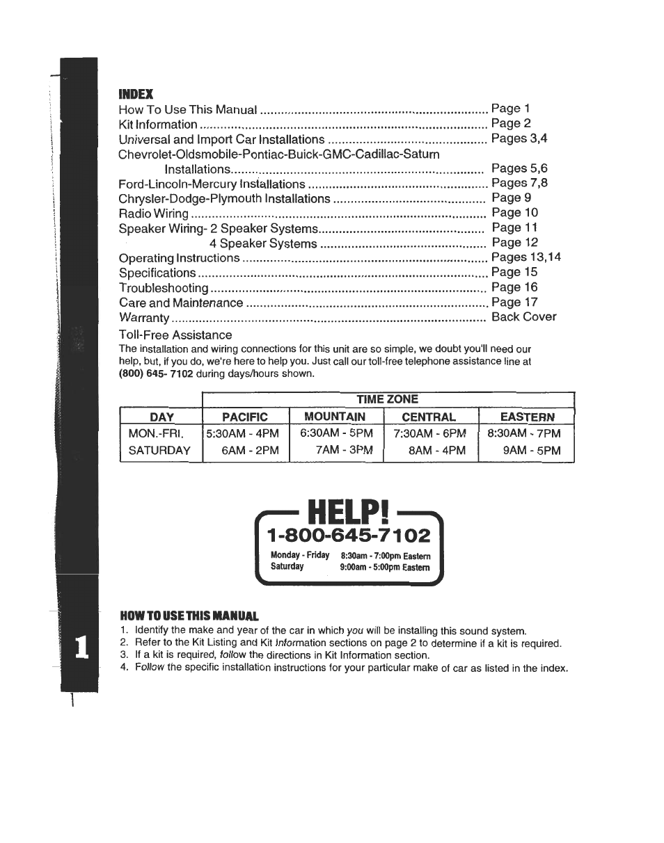Index, Help | Audiovox AV-970 User Manual | Page 2 / 19