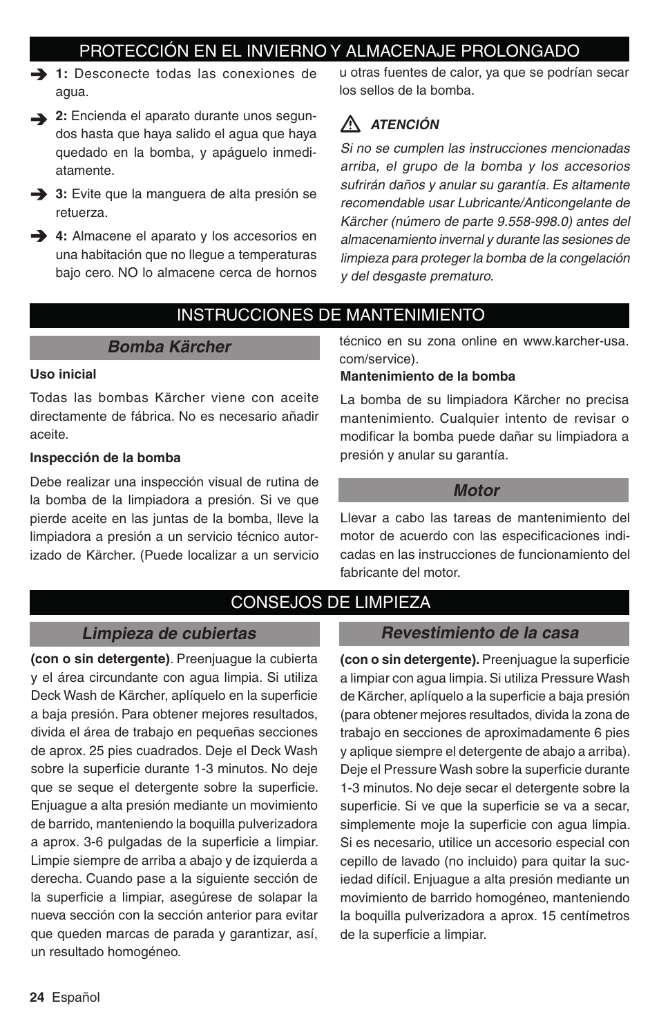 Protección en el invierno y almacenaje prolongado | Karcher G 2700 DH User Manual | Page 24 / 44