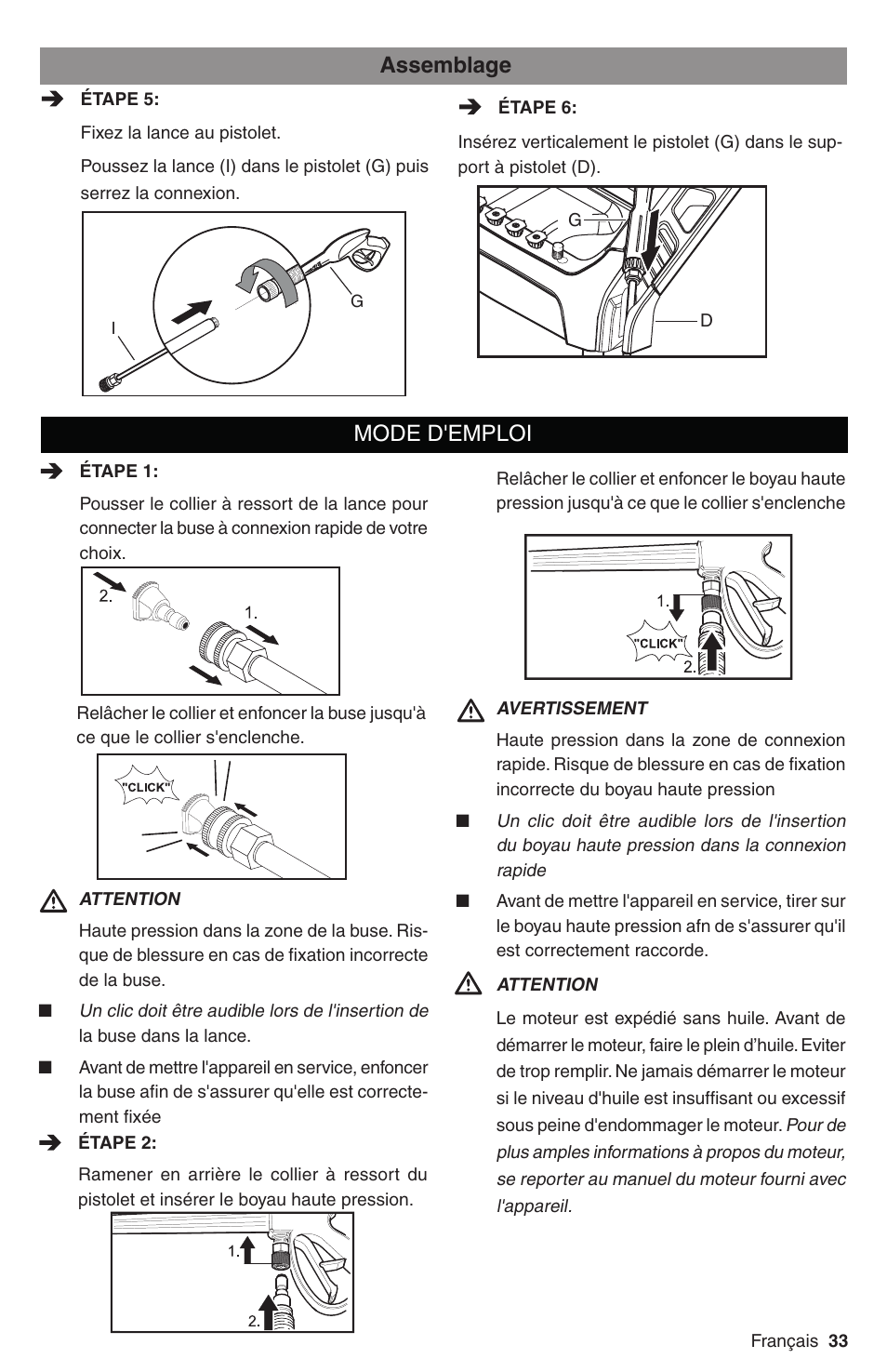 Assemblage, Mode d'emploi | Karcher G 2700 DH User Manual | Page 33 / 44