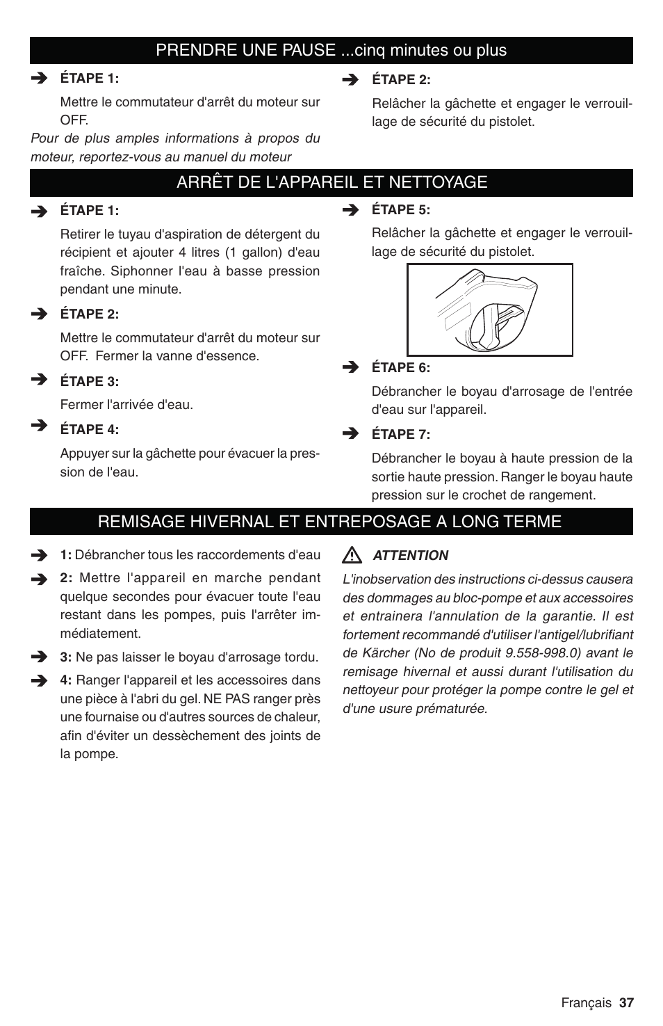 Remisage hivernal et entreposage a long terme | Karcher G 2700 DH User Manual | Page 37 / 44