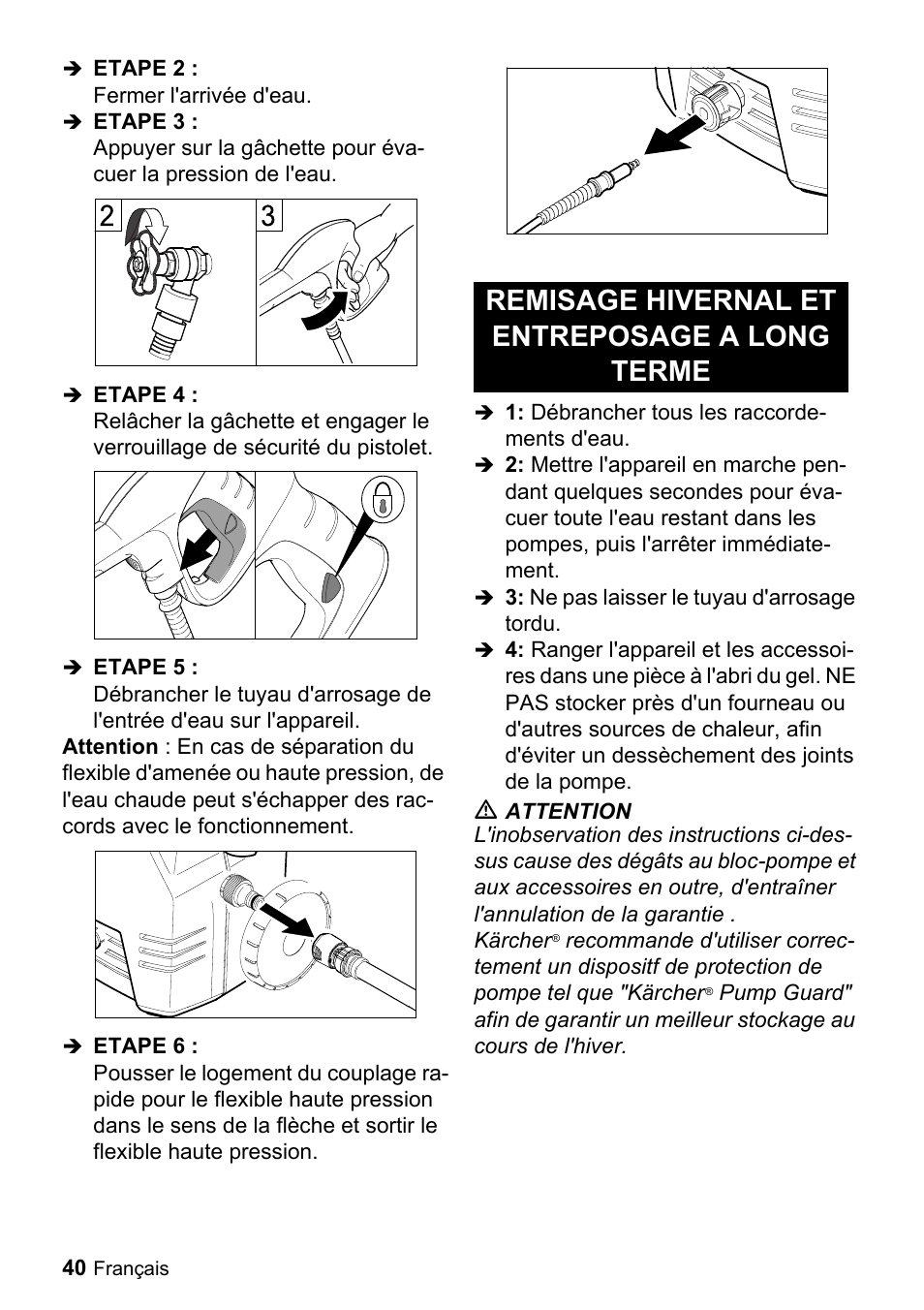 Remisage hivernal et entreposage a long terme | Karcher K 2-29 User Manual | Page 40 / 48