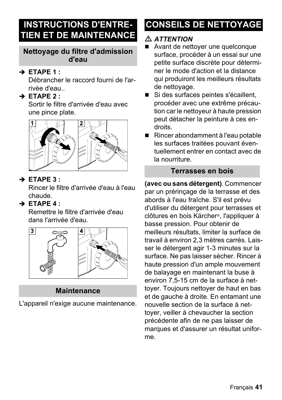 Instructions d'entre- tien et de maintenance, Conseils de nettoyage | Karcher K 2-29 User Manual | Page 41 / 48