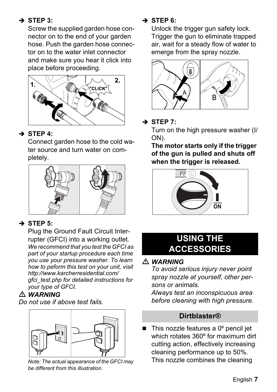 Using the accessories | Karcher K 2-29 User Manual | Page 7 / 48