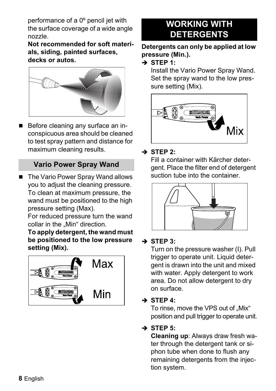 Working with detergents | Karcher K 2-29 User Manual | Page 8 / 48