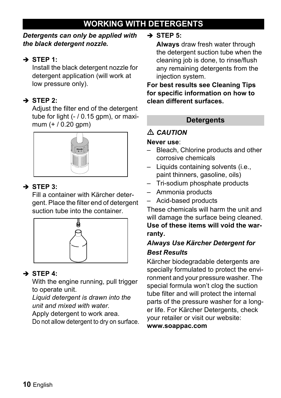 Working with detergents | Karcher G 4000 OH servo press User Manual | Page 10 / 50