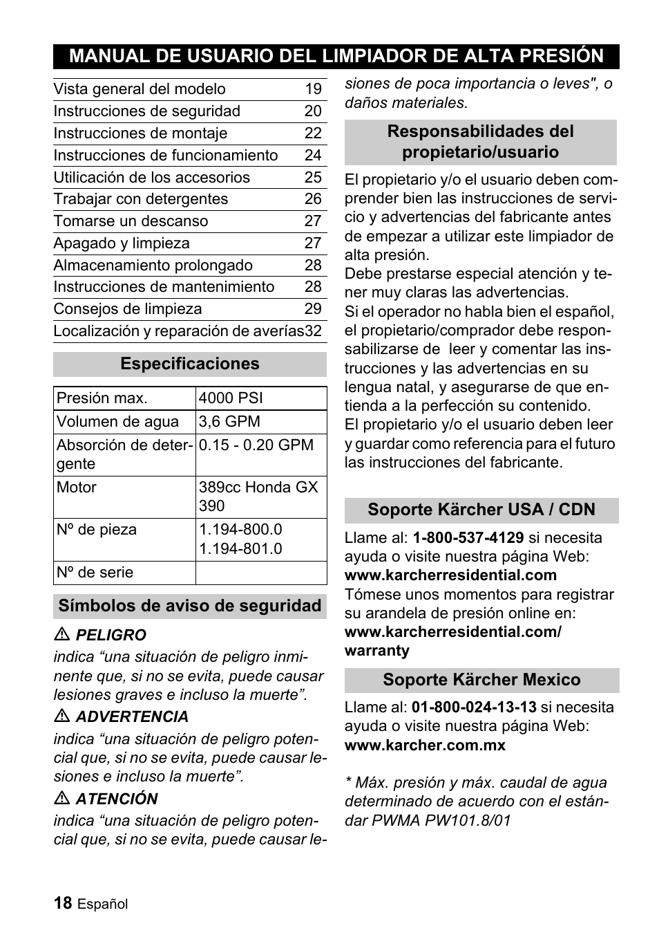 Manual de usuario del limpiador de alta presión | Karcher G 4000 OH servo press User Manual | Page 18 / 50