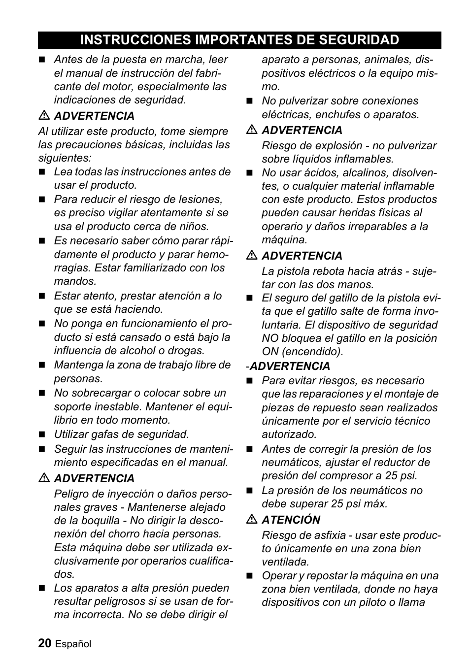 Instrucciones importantes de seguridad | Karcher G 4000 OH servo press User Manual | Page 20 / 50