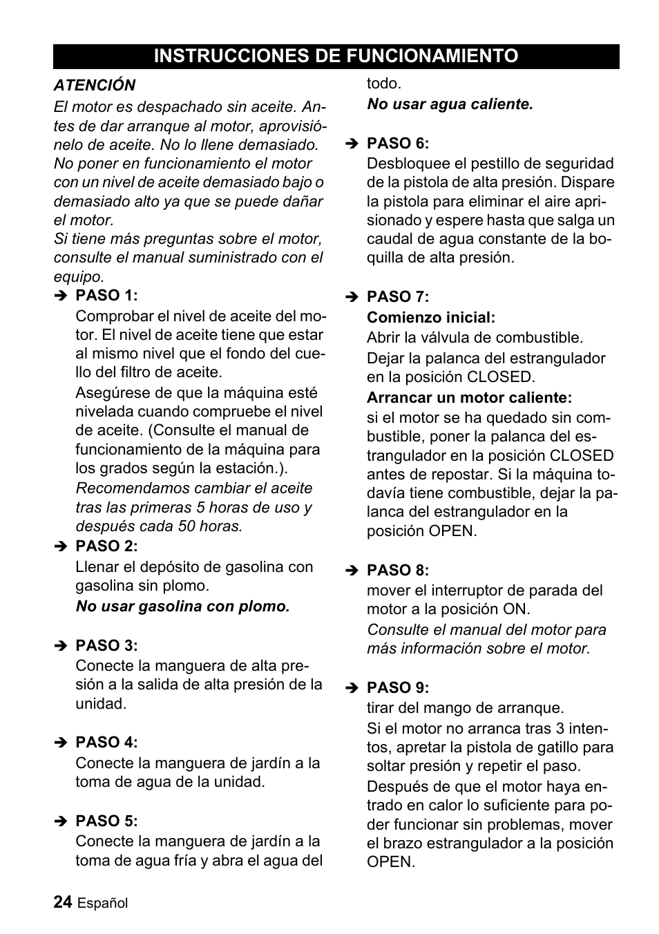 Instrucciones de funcionamiento | Karcher G 4000 OH servo press User Manual | Page 24 / 50