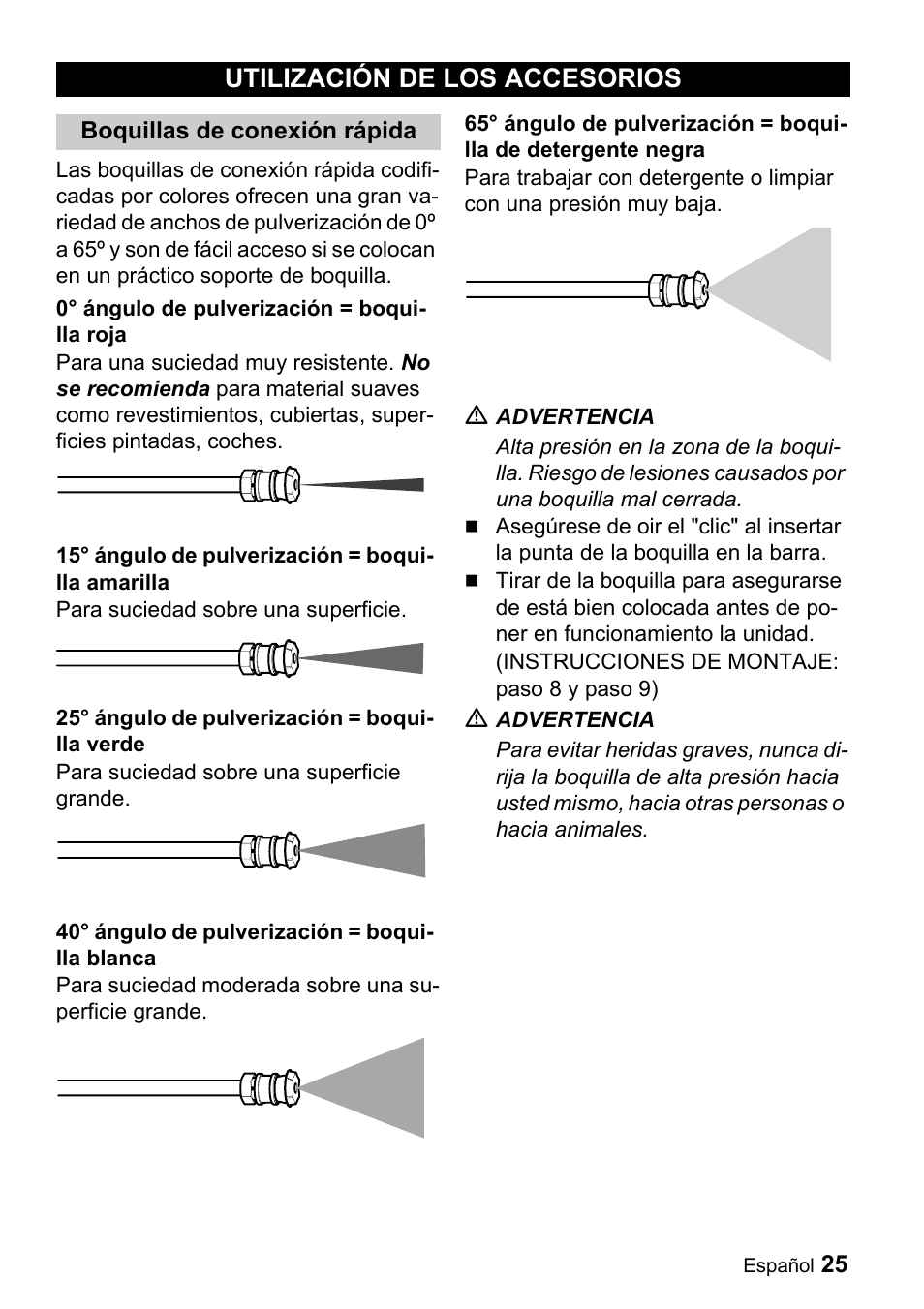 Utilización de los accesorios | Karcher G 4000 OH servo press User Manual | Page 25 / 50