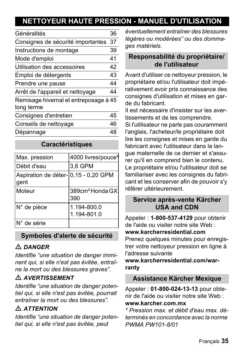 Nettoyeur haute pression - manuel d'utilisation | Karcher G 4000 OH servo press User Manual | Page 35 / 50