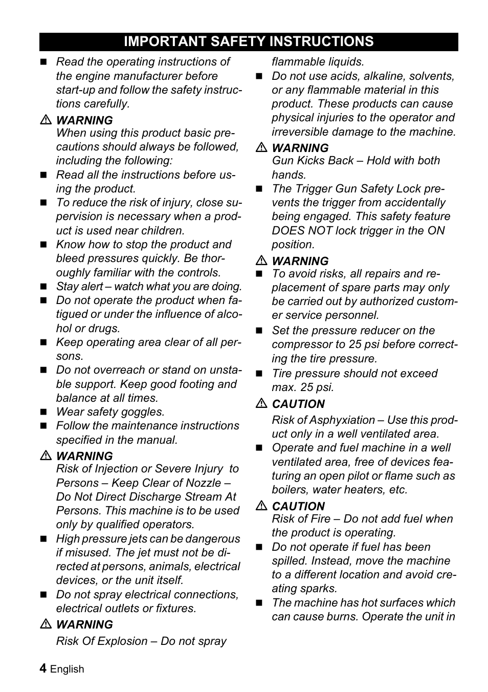 Important safety instructions | Karcher G 4000 OH servo press User Manual | Page 4 / 50