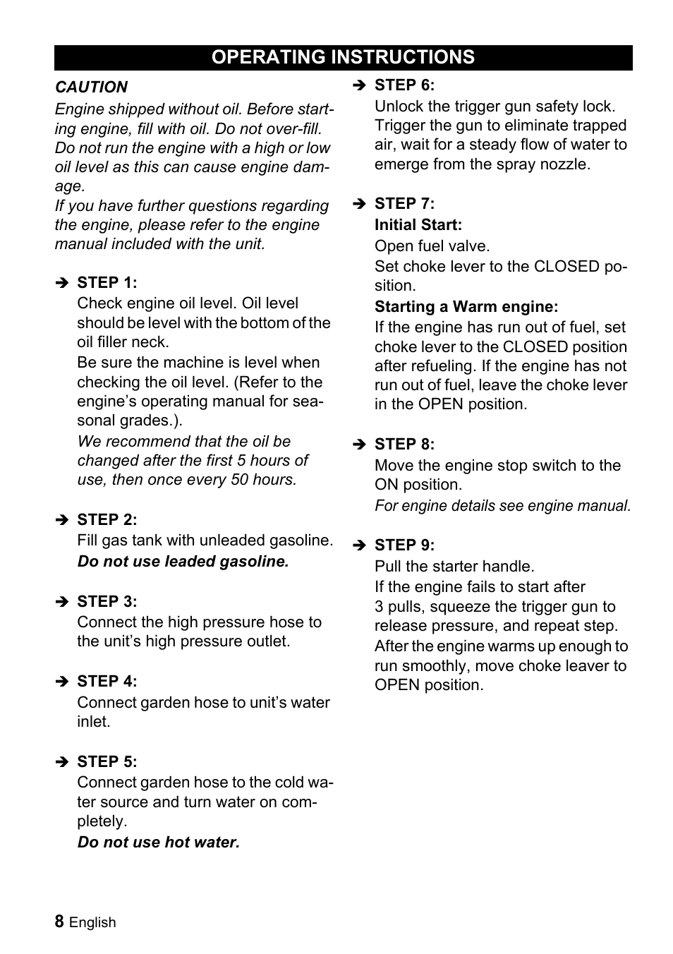 Operating instructions | Karcher G 4000 OH servo press User Manual | Page 8 / 50