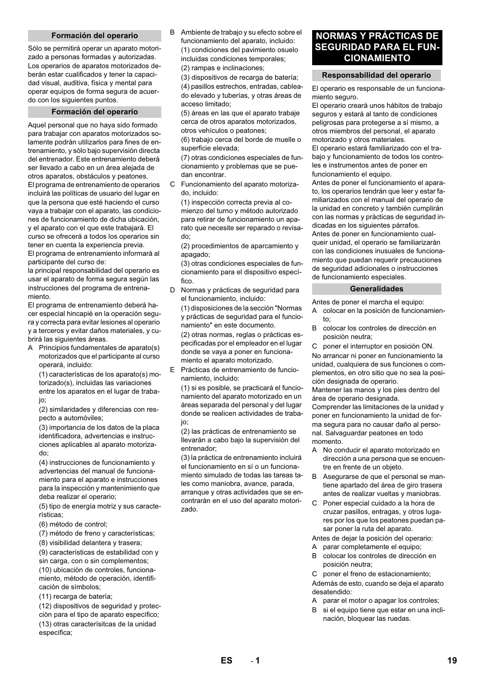 Español | Karcher KM 70-30 C Bp Pack Adv User Manual | Page 19 / 28