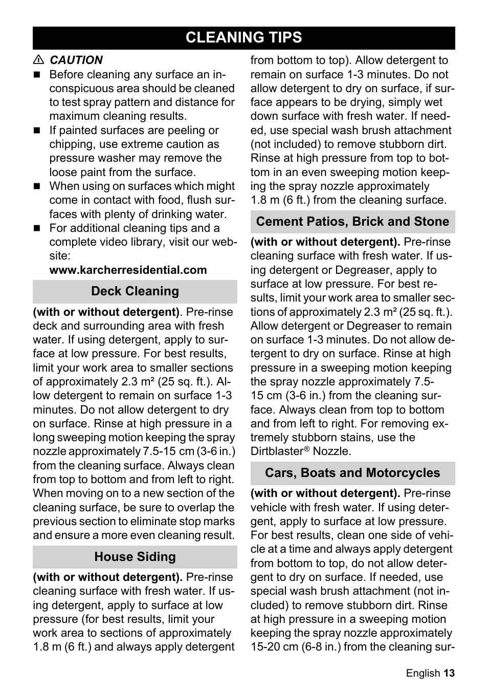 Cleaning tips | Karcher K 2-360 CCK User Manual | Page 13 / 52