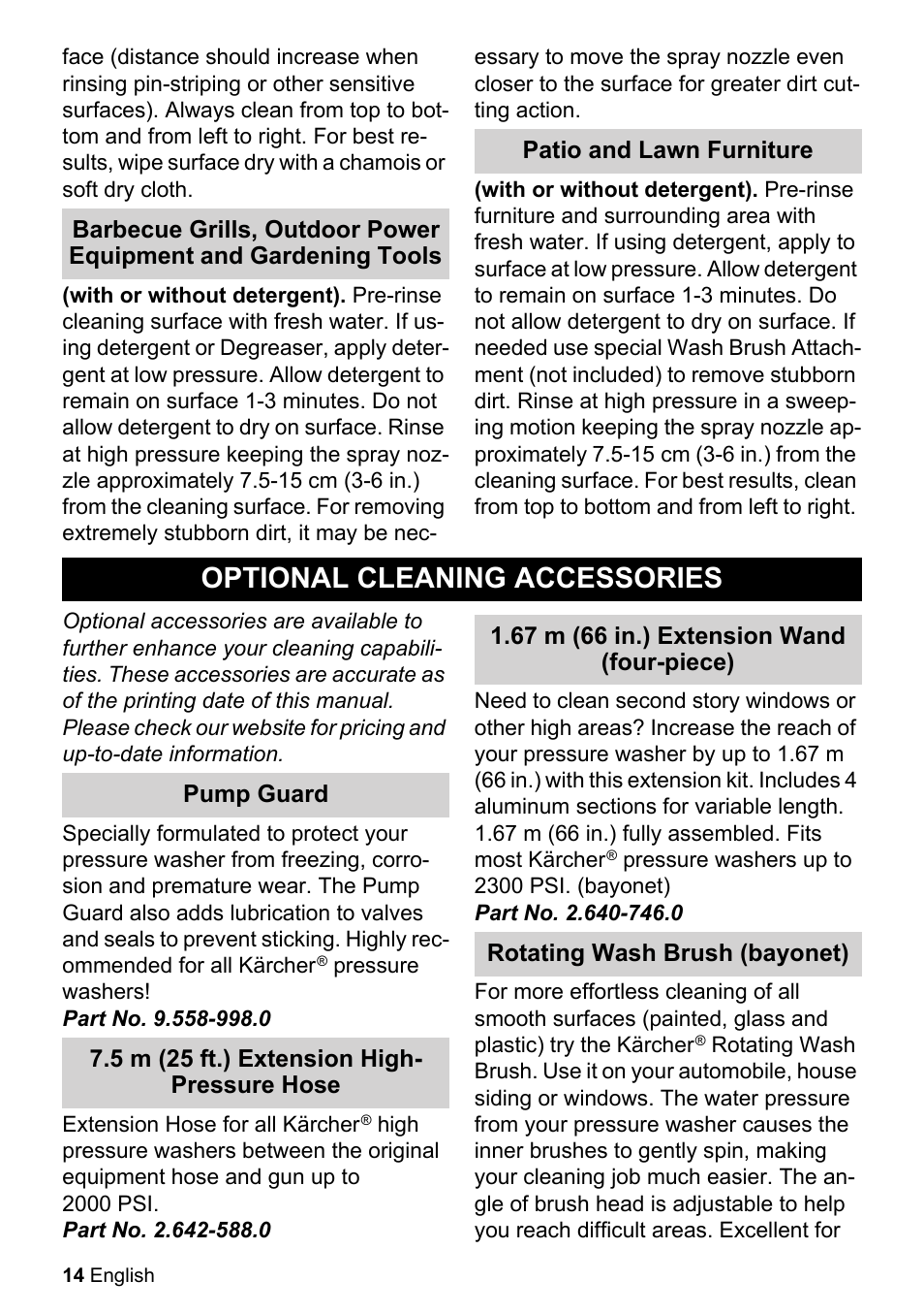 Optional cleaning accessories | Karcher K 2-360 CCK User Manual | Page 14 / 52