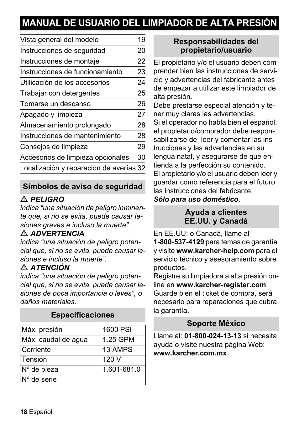 Manual de usuario del limpiador de alta presión | Karcher K 2-360 CCK User Manual | Page 18 / 52