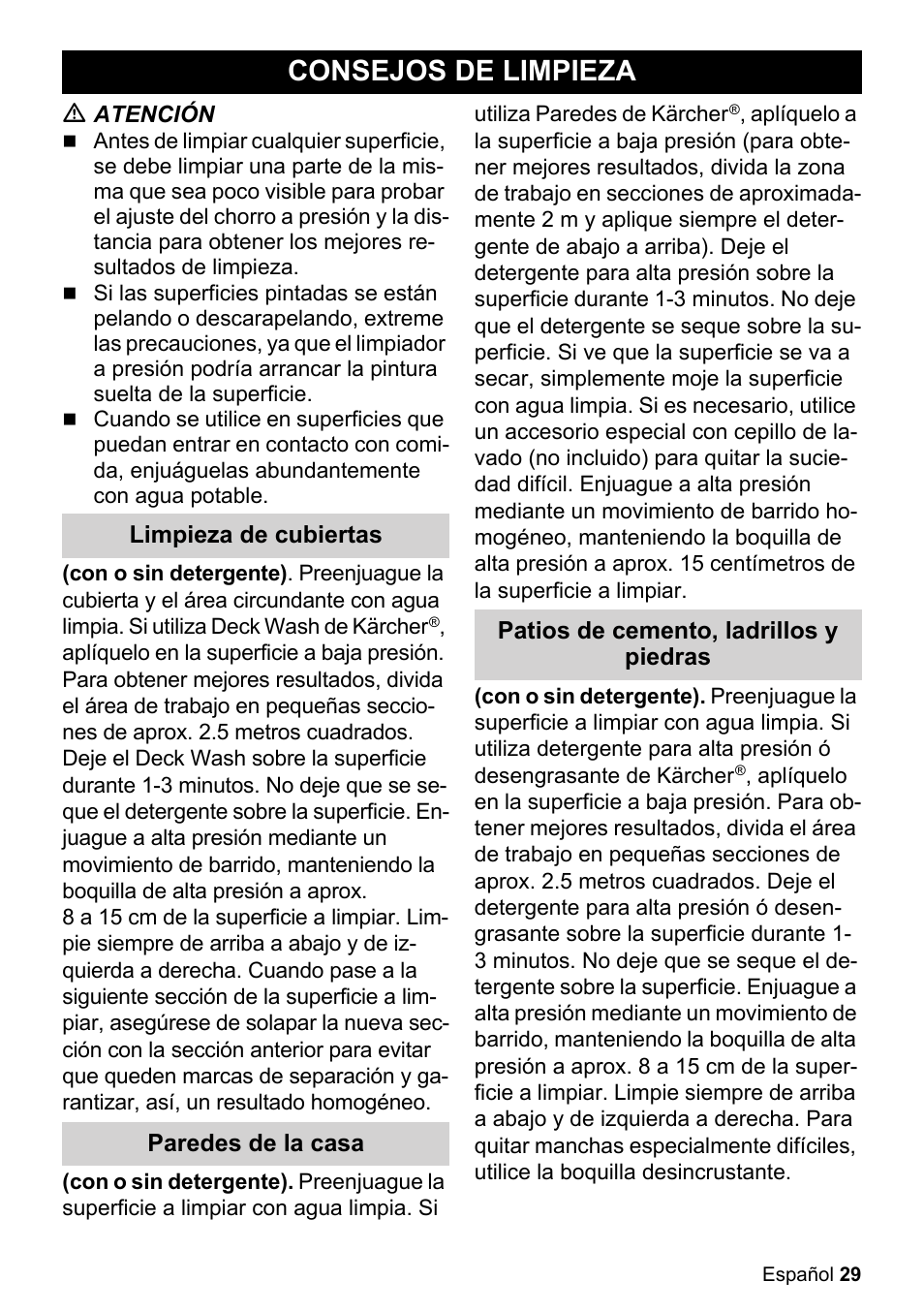 Consejos de limpieza | Karcher K 2-360 CCK User Manual | Page 29 / 52