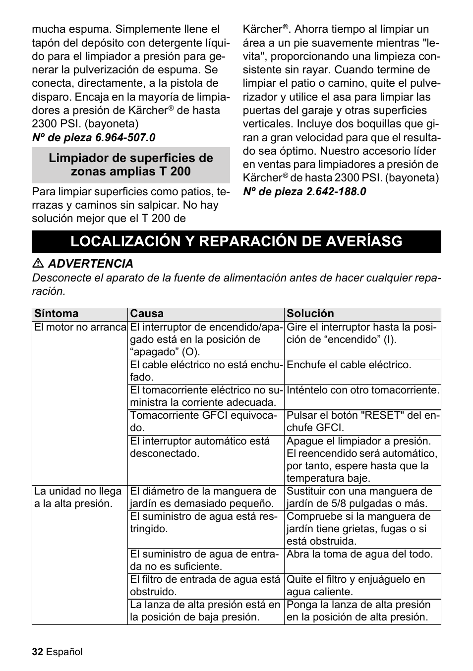 Localización y reparación de averíasg | Karcher K 2-360 CCK User Manual | Page 32 / 52