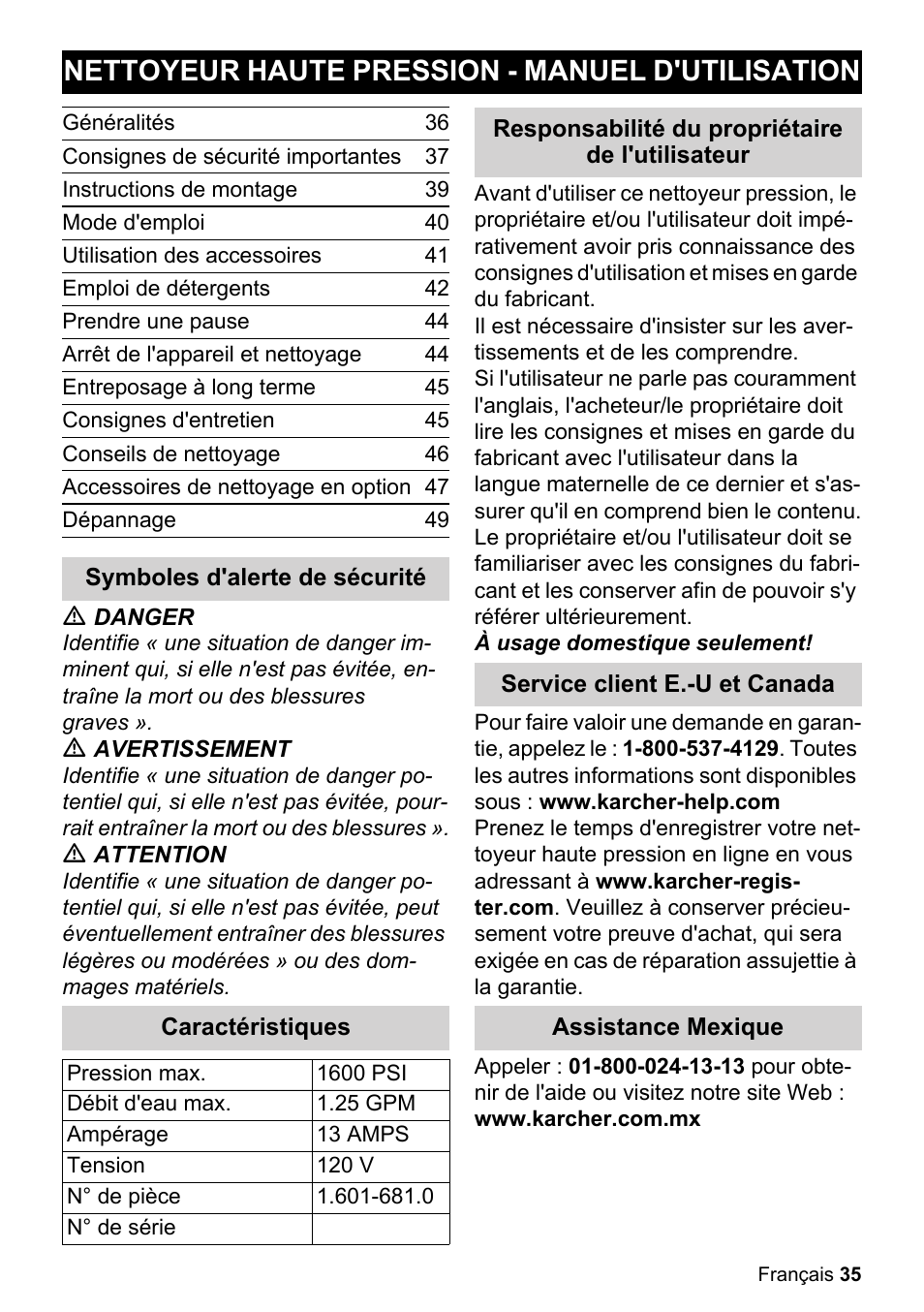 Nettoyeur haute pression - manuel d'utilisation | Karcher K 2-360 CCK User Manual | Page 35 / 52