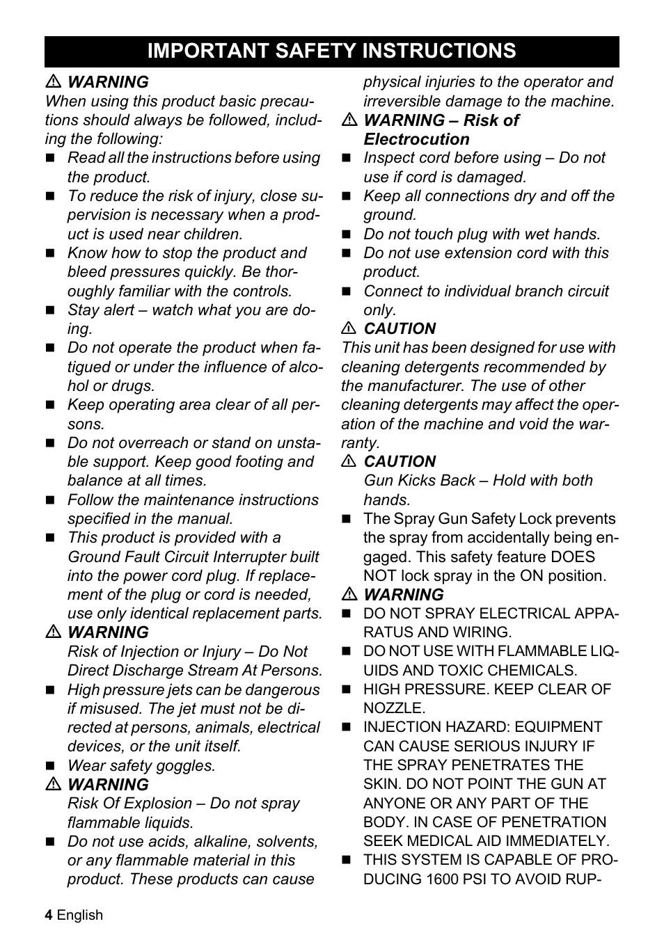 Important safety instructions | Karcher K 2-360 CCK User Manual | Page 4 / 52