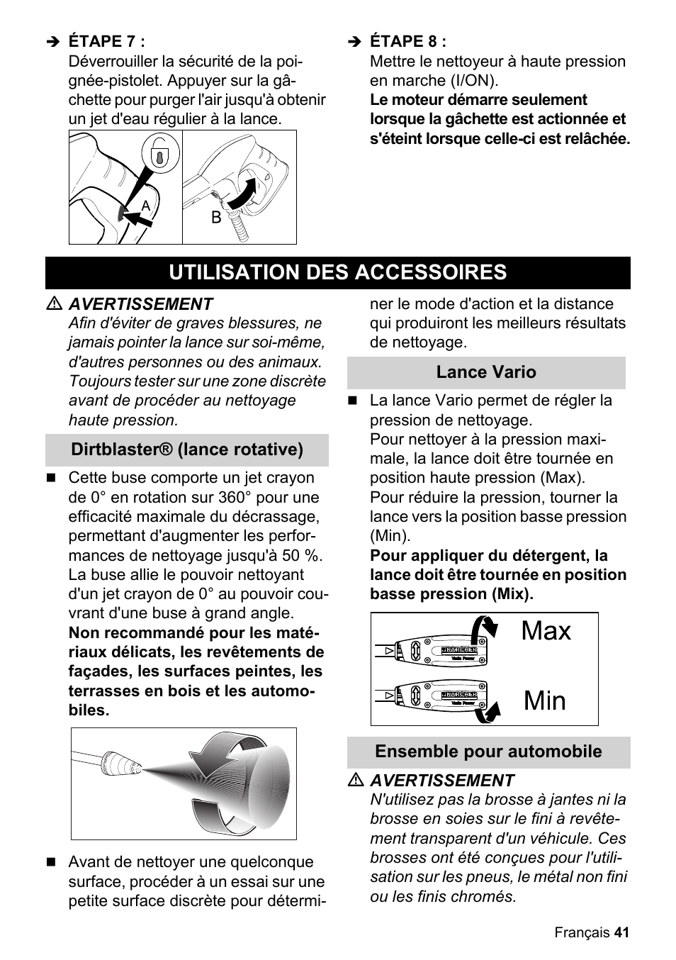 Utilisation des accessoires | Karcher K 2-360 CCK User Manual | Page 41 / 52