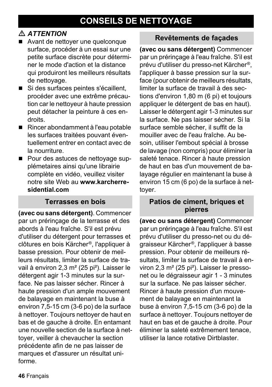 Conseils de nettoyage | Karcher K 2-360 CCK User Manual | Page 46 / 52